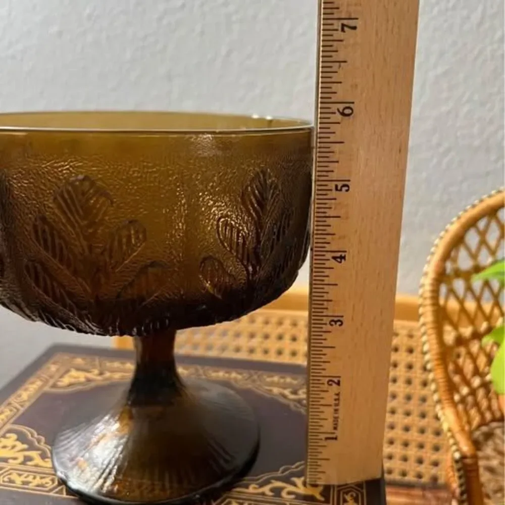 Indiana Glass Oak Leaf Brown Design, Footed Bowl Circa 1978